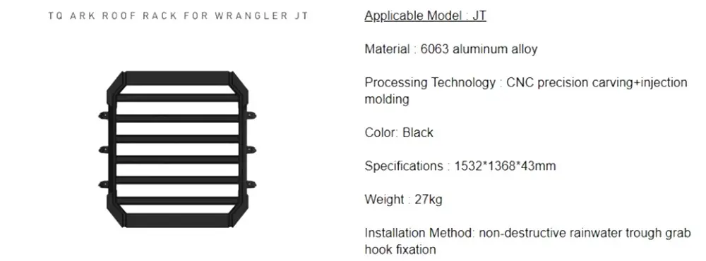 Tengqian Ark Roof Rack Platform for Jeep Wrangler JL/4XE/Gladiator JT